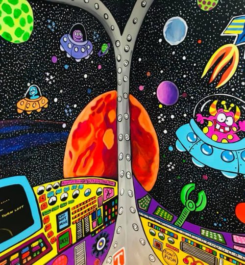 Planets spaceship mural